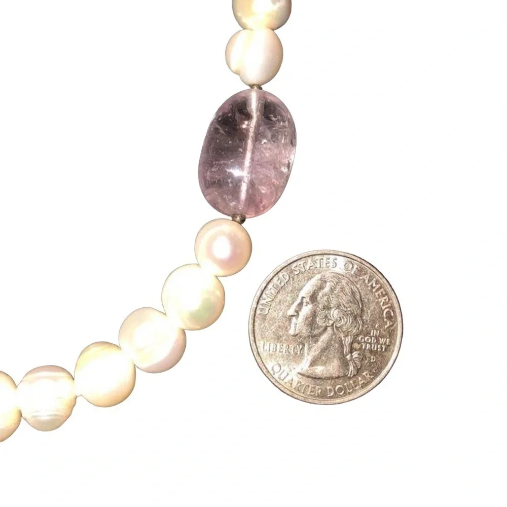 Vintage Ringed Pearl And Amethyst Princess Necklace Sterling Silver By GSJ